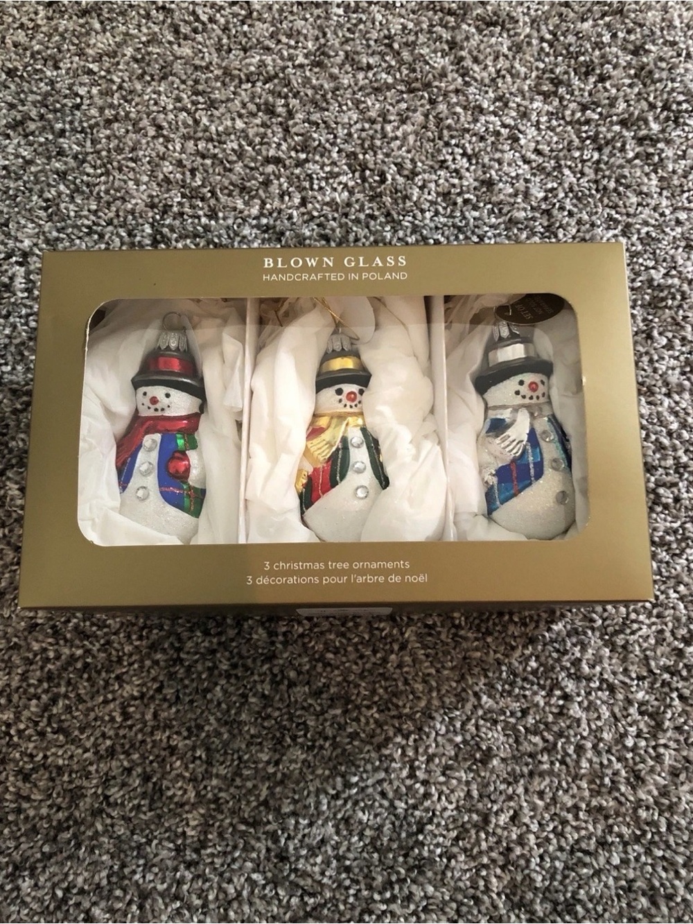 Hallmark Heritage Collection 3 Snowman Blown Glass Christmas Ornaments - NEW